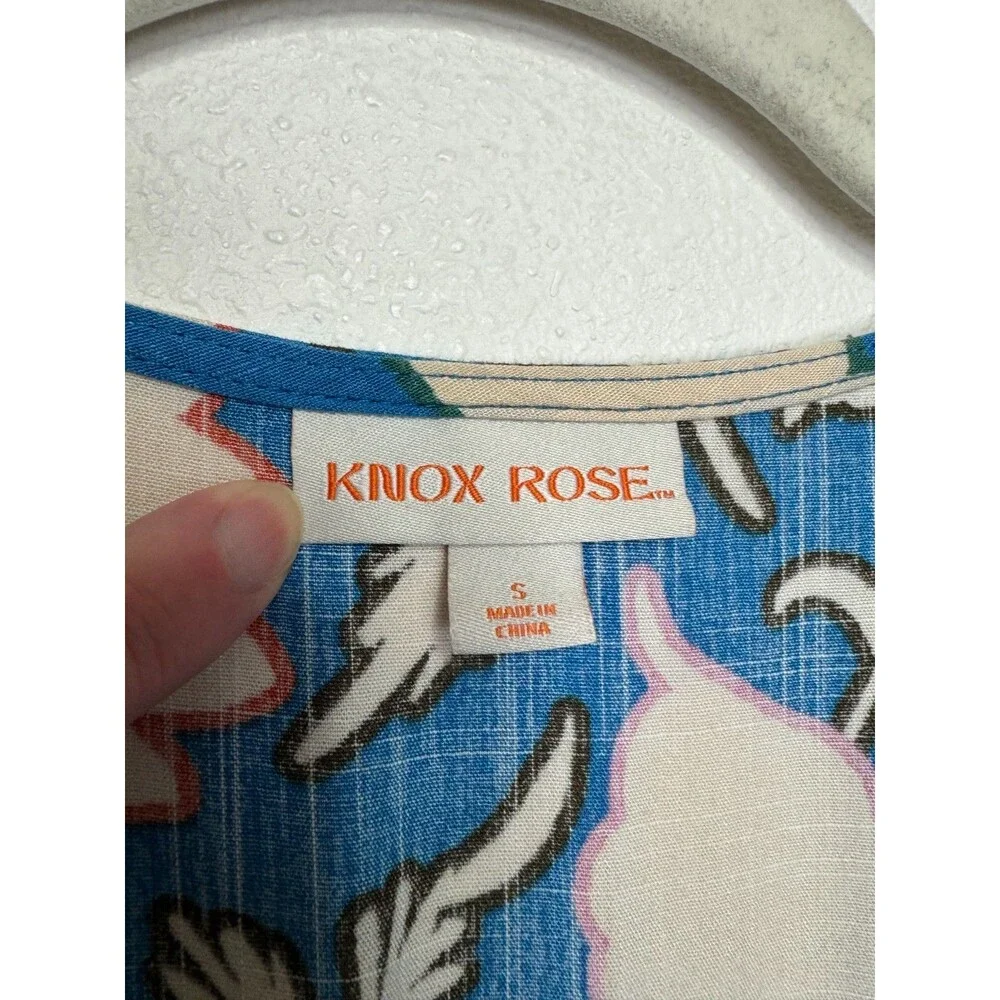 Knox Rose Small Wrap Midi Dress Blue White Ruffled Tiered Floral Short Sleeve